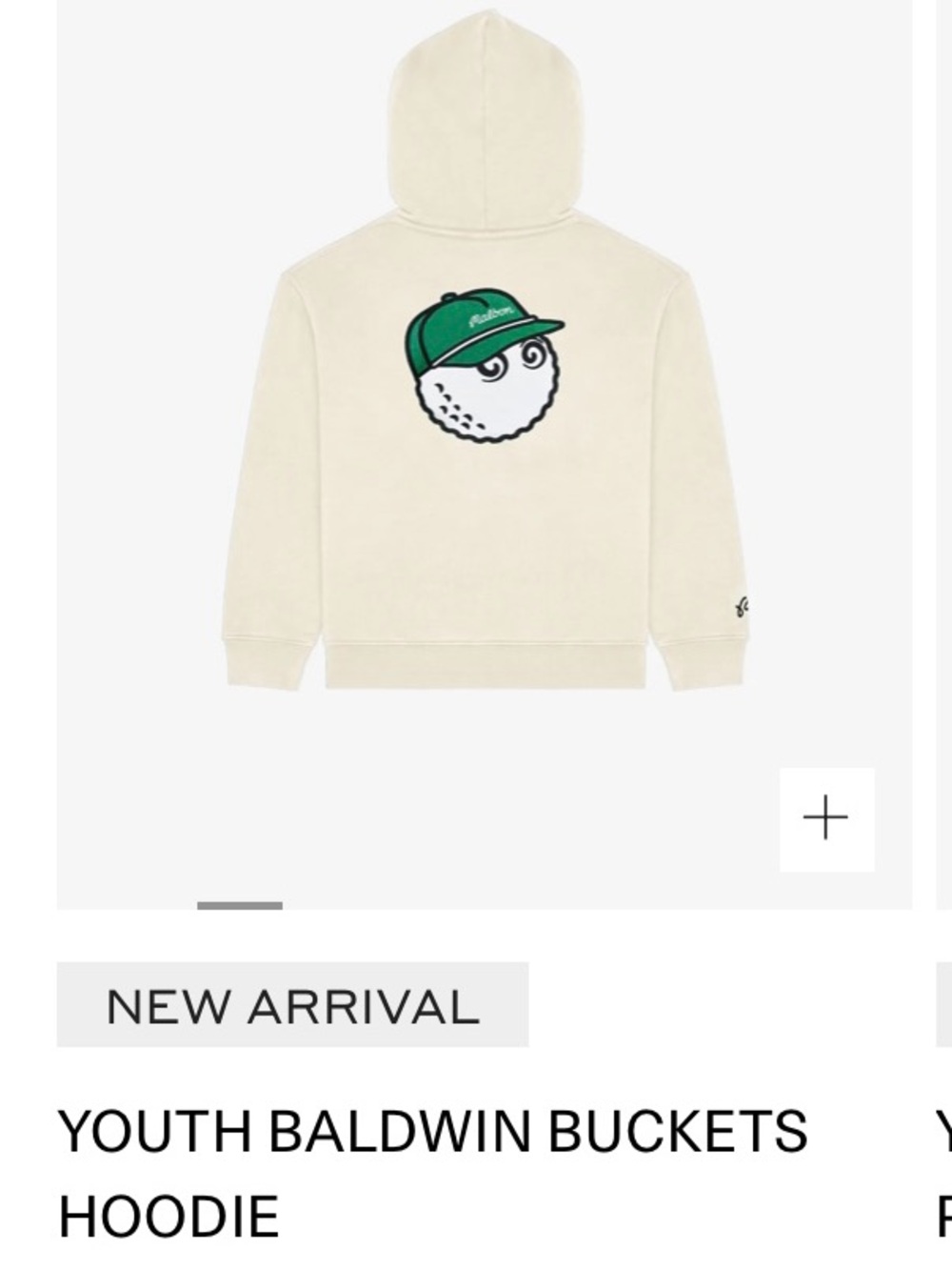BRAND NEW Malbon Baldwin Buckets Kids Hoodie - Cream with Green Cap Graphic